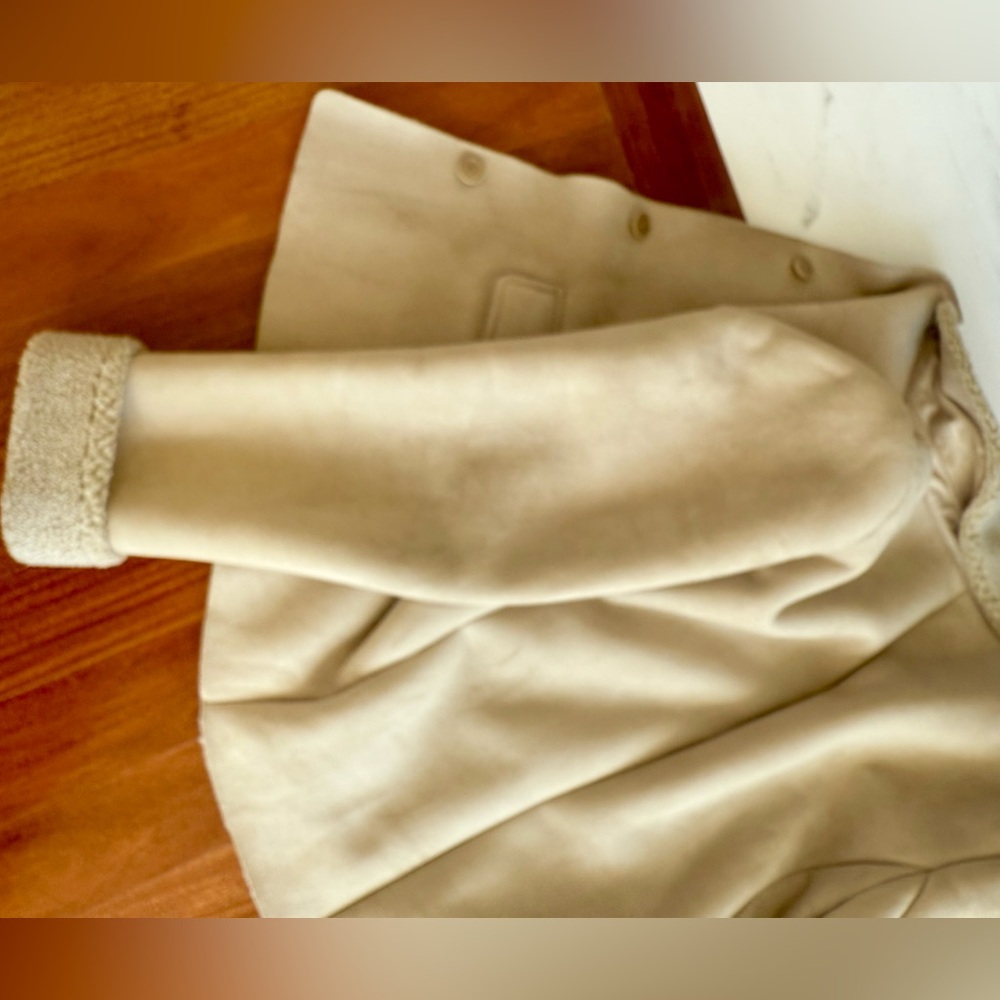 Women's Suede Sherpa Coat Jacket Lands End Cream FAUX Shearling Pea Coat Size L - Picture 10 of 16